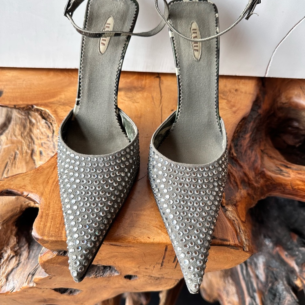 Elegant Muted Green Studded Women's Heels